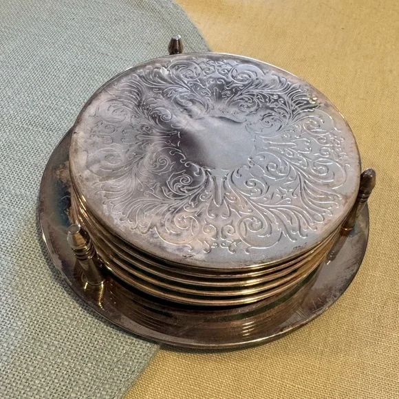 Vintage 7pc Silver Coaster Set - Picture 2 of 3